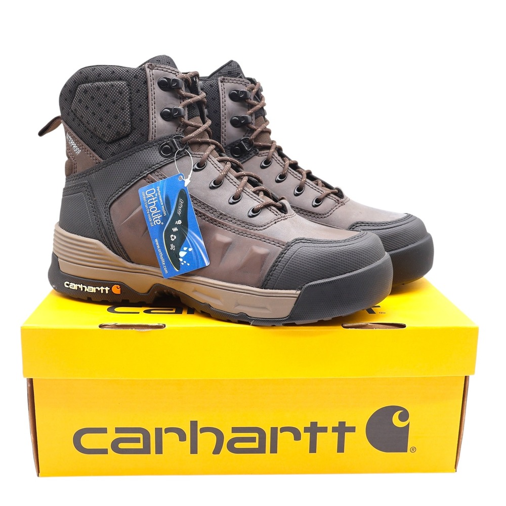 Carhartt Force Work Boots Mens 8.5 Brown Waterproof Leather Soft Toe CMA6046 NEW